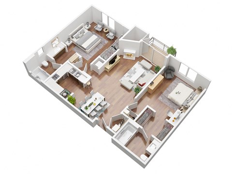 Floor plan for 2 beds, 2 baths, 940 sqft